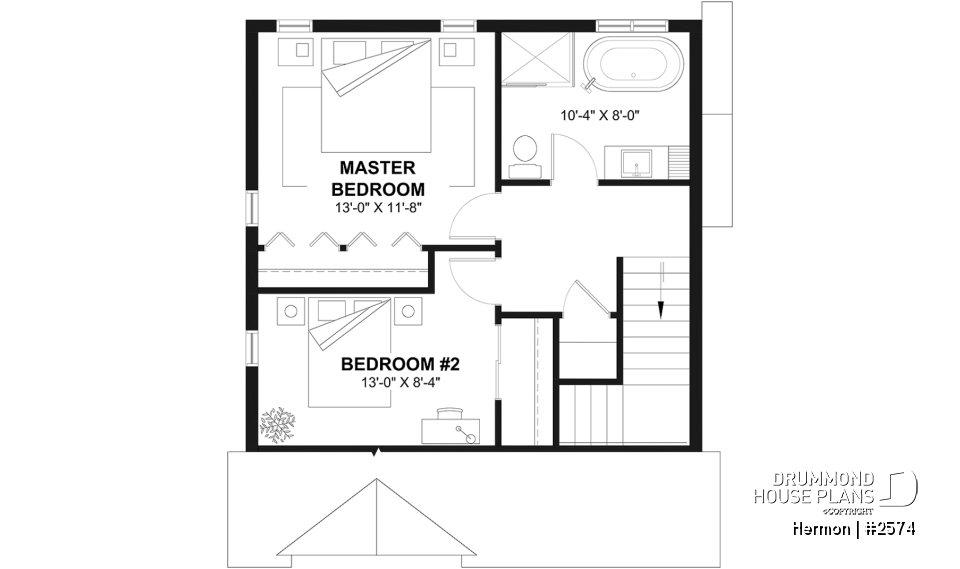 2nd level - Scandinavian house plan with open floor plan, 2 bedrooms, lots of natural light, unfinished basement - Hermon