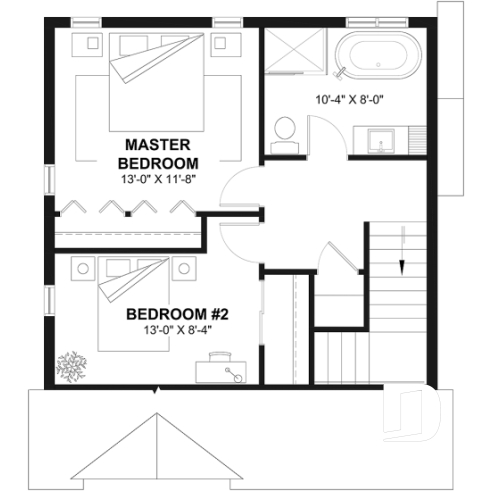 2nd level - Scandinavian house plan with open floor plan, 2 bedrooms, lots of natural light, unfinished basement - Hermon