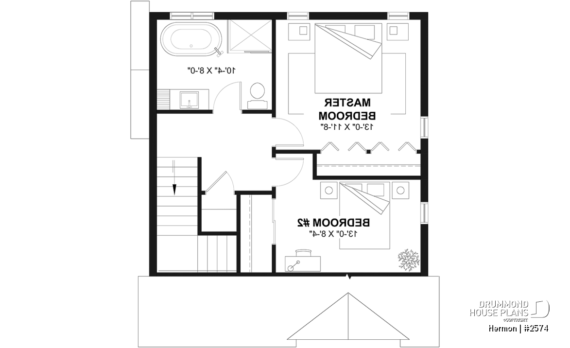 2nd level - Scandinavian house plan with open floor plan, 2 bedrooms, lots of natural light, unfinished basement - Hermon