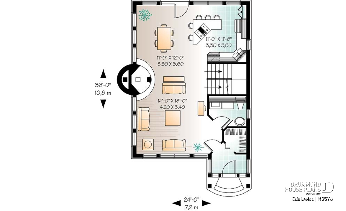 1st level - House style inspired by the Alsace region (France), open floor plan concept, large fireplace, 3 bedrooms - Edelweiss