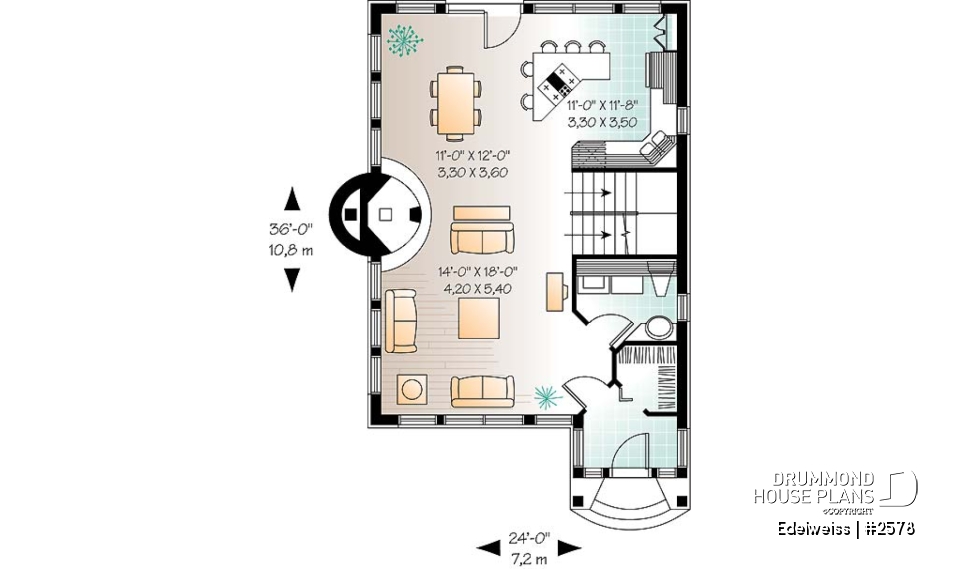 1st level - House style inspired by the Alsace region (France), open floor plan concept, large fireplace, 3 bedrooms - Edelweiss