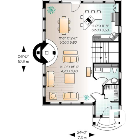 1st level - House style inspired by the Alsace region (France), open floor plan concept, large fireplace, 3 bedrooms - Edelweiss