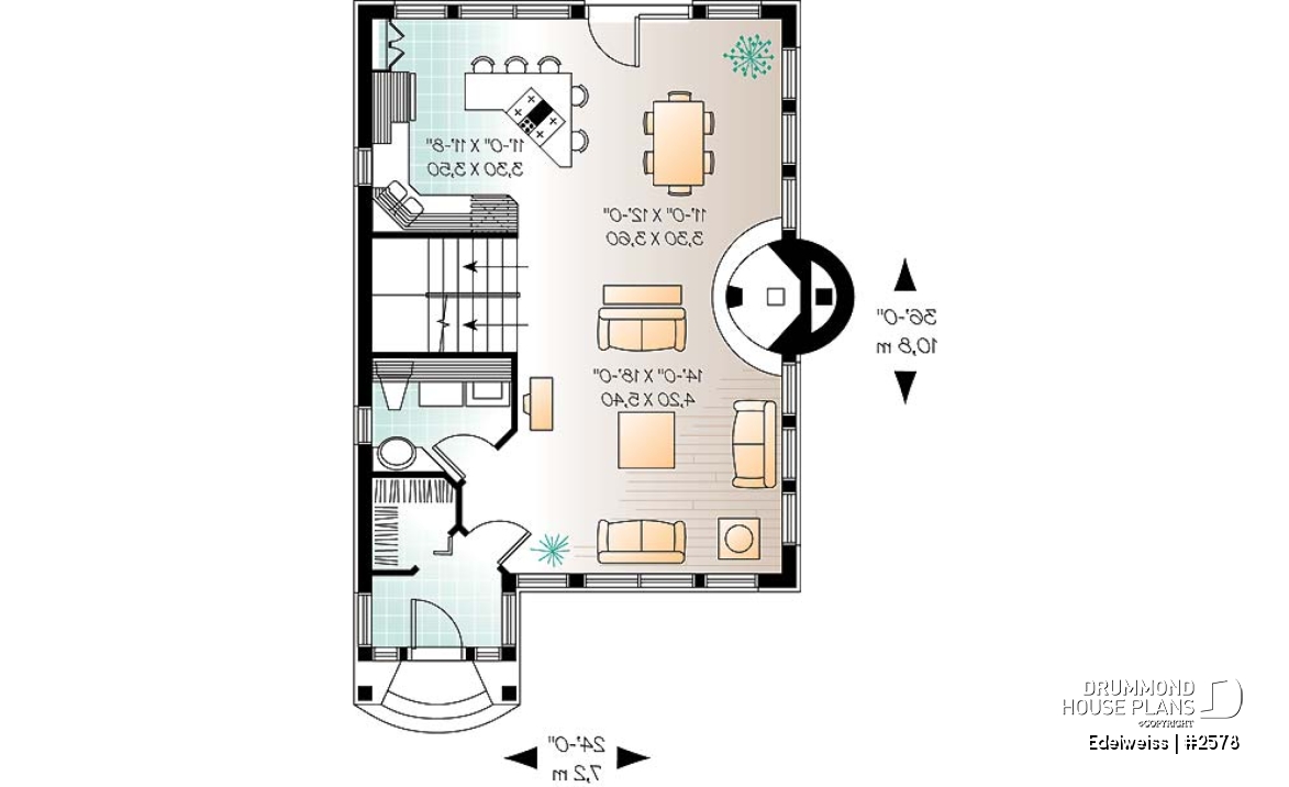 1st level - House style inspired by the Alsace region (France), open floor plan concept, large fireplace, 3 bedrooms - Edelweiss