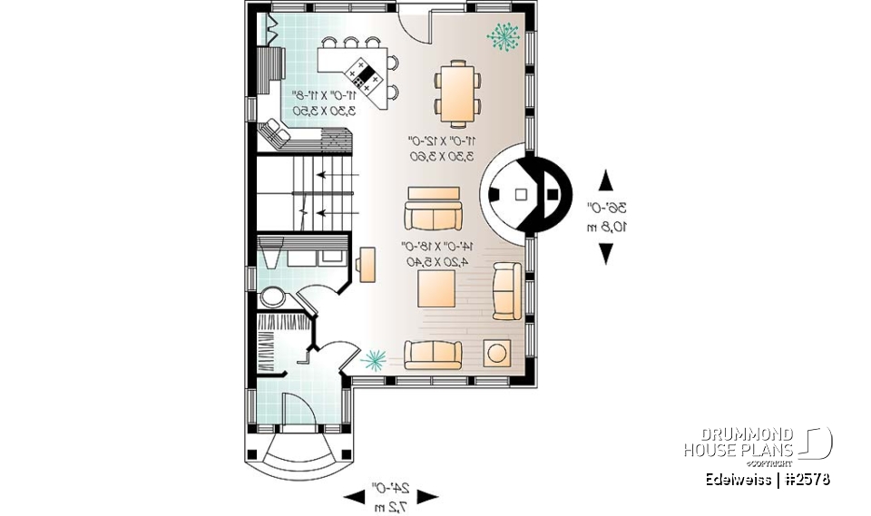 1st level - House style inspired by the Alsace region (France), open floor plan concept, large fireplace, 3 bedrooms - Edelweiss
