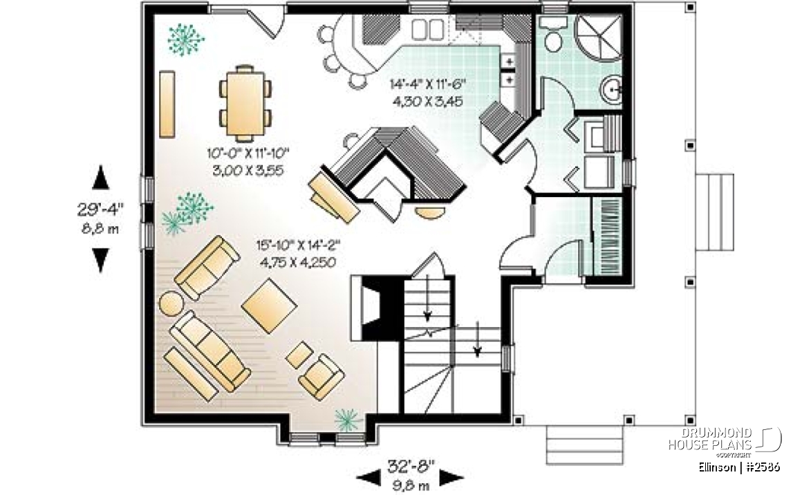 1st level - 3 bedroom Victorian house plan with laundry on second floor and 2 bathrooms - Ellinson