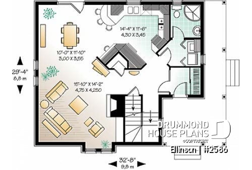 1st level - 3 bedroom Victorian house plan with laundry on second floor and 2 bathrooms - Ellinson