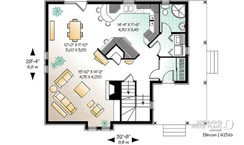 1st level - 3 bedroom Victorian house plan with laundry on second floor and 2 bathrooms - Ellinson