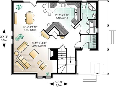 1st level - 3 bedroom Victorian house plan with laundry on second floor and 2 bathrooms - Ellinson