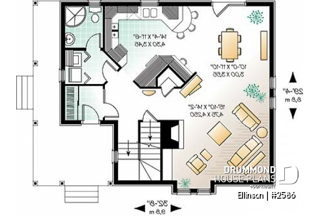 1st level - 3 bedroom Victorian house plan with laundry on second floor and 2 bathrooms - Ellinson