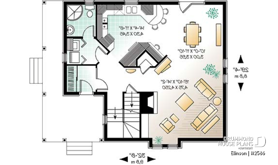 1st level - 3 bedroom Victorian house plan with laundry on second floor and 2 bathrooms - Ellinson
