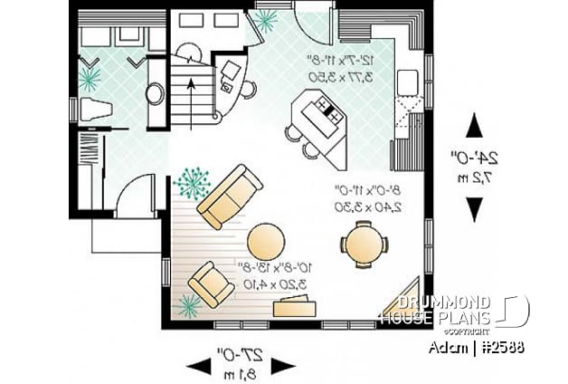 1st level - Farmhouse home design, affordable construction  costs, open plan,  2 bedrooms, laundry room on main - Adam