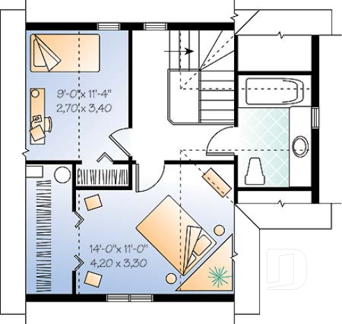 2nd level - Small 2-story Country home, ideal first-home, open plan,  2 bedrooms, laundry room on main - Adam