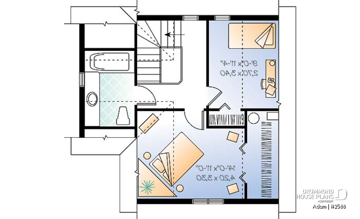 2nd level - Small 2-story Country home, ideal first-home, open plan,  2 bedrooms, laundry room on main - Adam