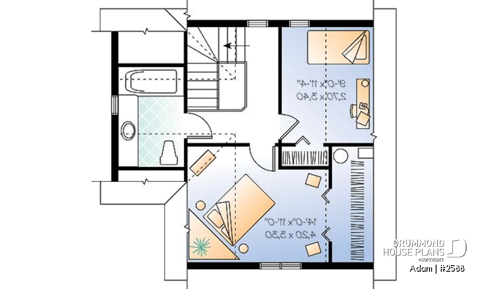 2nd level - Small 2-story Country home, ideal first-home, open plan,  2 bedrooms, laundry room on main - Adam