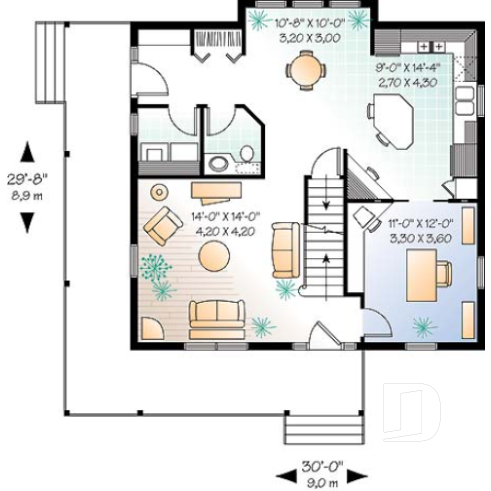 1st level - 3 to 4 bedroom Farmhouse style house plan, wraparound porch, home office, kitchen island - Cloverdale