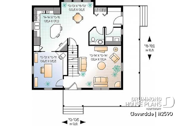 1st level - 3 to 4 bedroom Farmhouse style house plan, wraparound porch, home office, kitchen island - Cloverdale