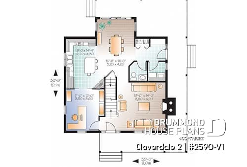 1st level - Country style farmhouse home plan, master suite, home office, fireplace, laundry on main floor - Cloverdale 2