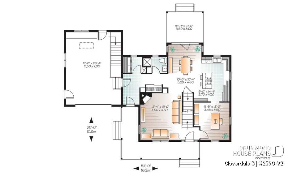 1st level - Country style home with covered porch, 3 bedrooms, home office, 3 bathrooms, garage with bonus space above - Cloverdale 3
