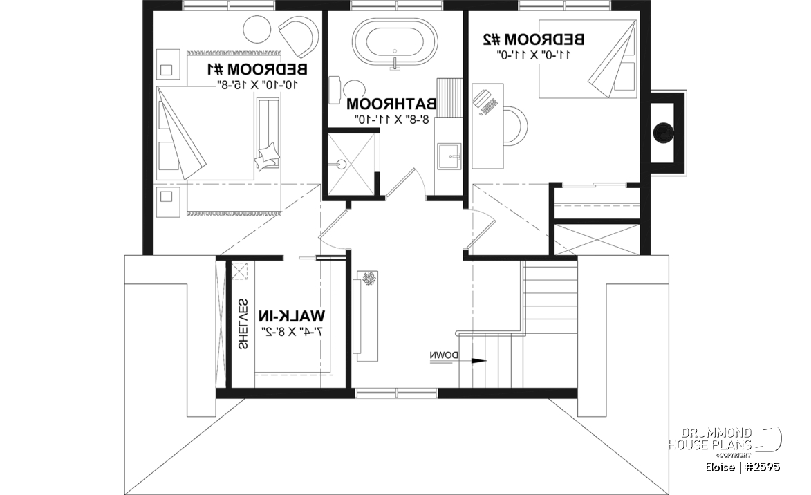 2nd level - French Country two-story home with fireplace, large kitchen island and covered front porch - Eloise