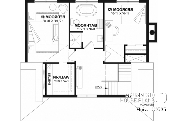 2nd level - French Country two-story home with fireplace, large kitchen island and covered front porch - Eloise