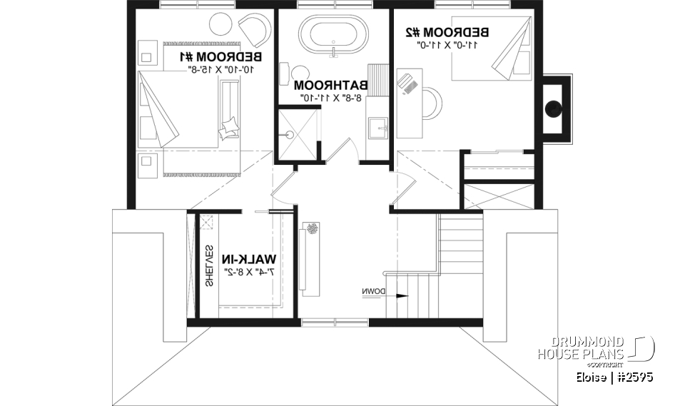 2nd level - French Country two-story home with fireplace, large kitchen island and covered front porch - Eloise