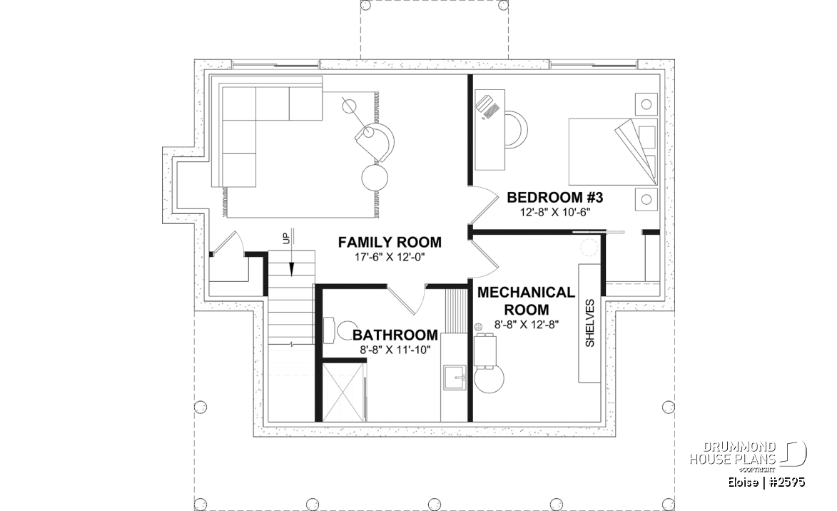 Finished basement (Optional $) - French Country two-story home with fireplace, large kitchen island and covered front porch - Eloise