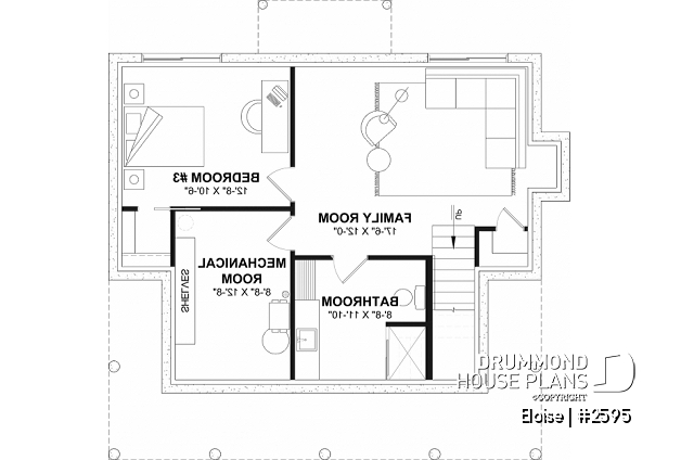 Finished basement (Optional $) - French Country two-story home with fireplace, large kitchen island and covered front porch - Eloise