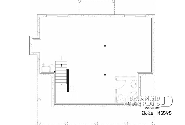 Unfinished basement of house plan 2595 Unfinished basement - French Country two-story home with fireplace, large kitchen island and covered front porch - Eloise
