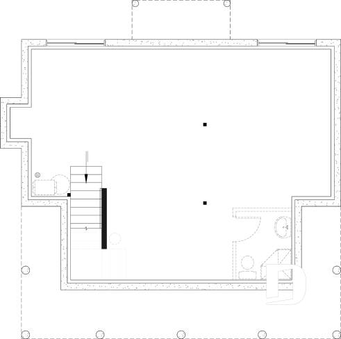 Unfinished basement - French Country two-story home with fireplace, large kitchen island and covered front porch - Eloise