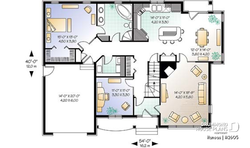 1st level - Bungalow Ranch with home office, 3 bedrooms, master bedroom and laundry room on main floor - Kansas