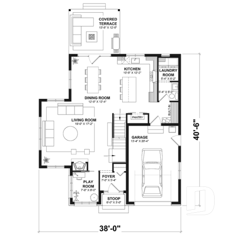 1st level - House with garage, 3 bedrooms + office, master suite upstairs, wood fireplace and single garage - Leana 2