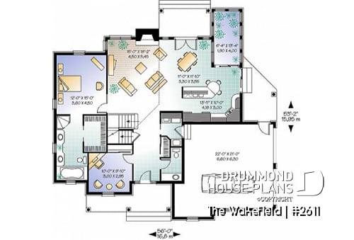 1st level - Large 3 to 4 bedroom house plan, master suite on main, 2-car garage, cathedral ceiling, solarium - The Wakefield