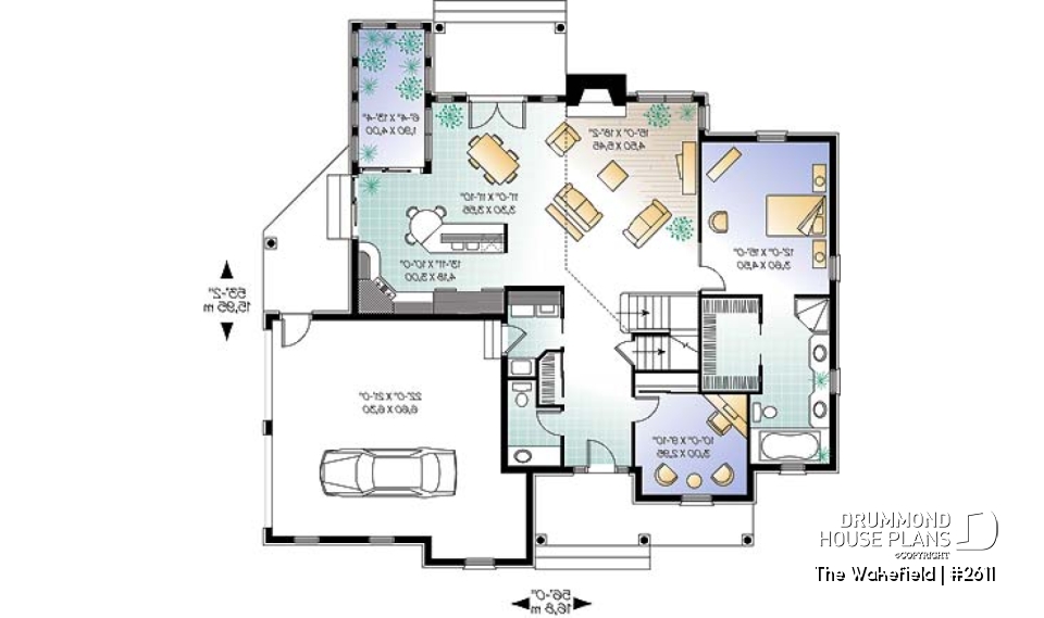 1st level - Large 3 to 4 bedroom house plan, master suite on main, 2-car garage, cathedral ceiling, solarium - The Wakefield