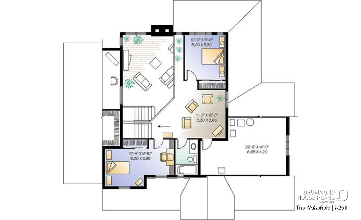2nd level - Large 3 to 4 bedroom house plan, master suite on main, 2-car garage, cathedral ceiling, solarium - The Wakefield