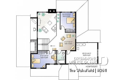 2nd level - Large 3 to 4 bedroom house plan, master suite on main, 2-car garage, cathedral ceiling, solarium - The Wakefield