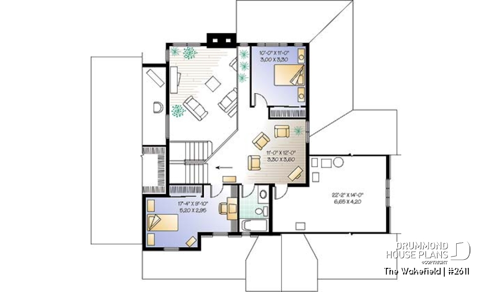 2nd level - Large 3 to 4 bedroom house plan, master suite on main, 2-car garage, cathedral ceiling, solarium - The Wakefield