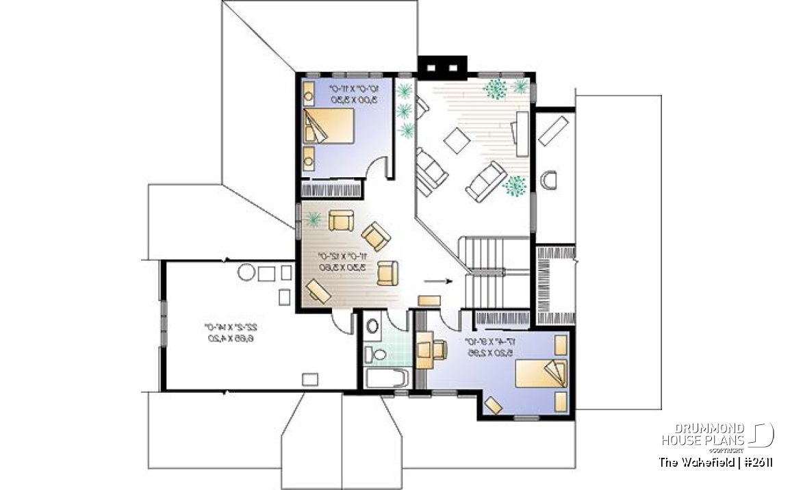 2nd level - Large 3 to 4 bedroom house plan, master suite on main, 2-car garage, cathedral ceiling, solarium - The Wakefield