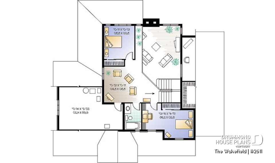 2nd level - Large 3 to 4 bedroom house plan, master suite on main, 2-car garage, cathedral ceiling, solarium - The Wakefield