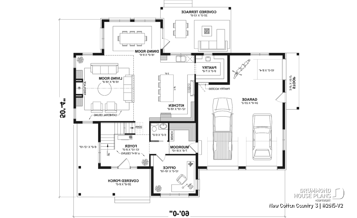 1st level - 4-Bedroom House Plan with Vaulted Great Room, 2-Car Garage and Covered Outdoor Living Area - New Cotton Country 3