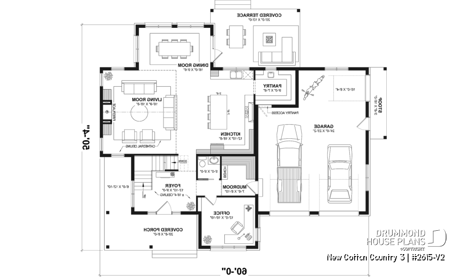 1st level - 4-Bedroom House Plan with Vaulted Great Room, 2-Car Garage and Covered Outdoor Living Area - New Cotton Country 3