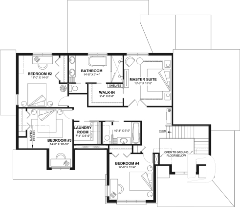 2nd level - 4-Bedroom House Plan with Vaulted Great Room, 2-Car Garage and Covered Outdoor Living Area - New Cotton Country 3