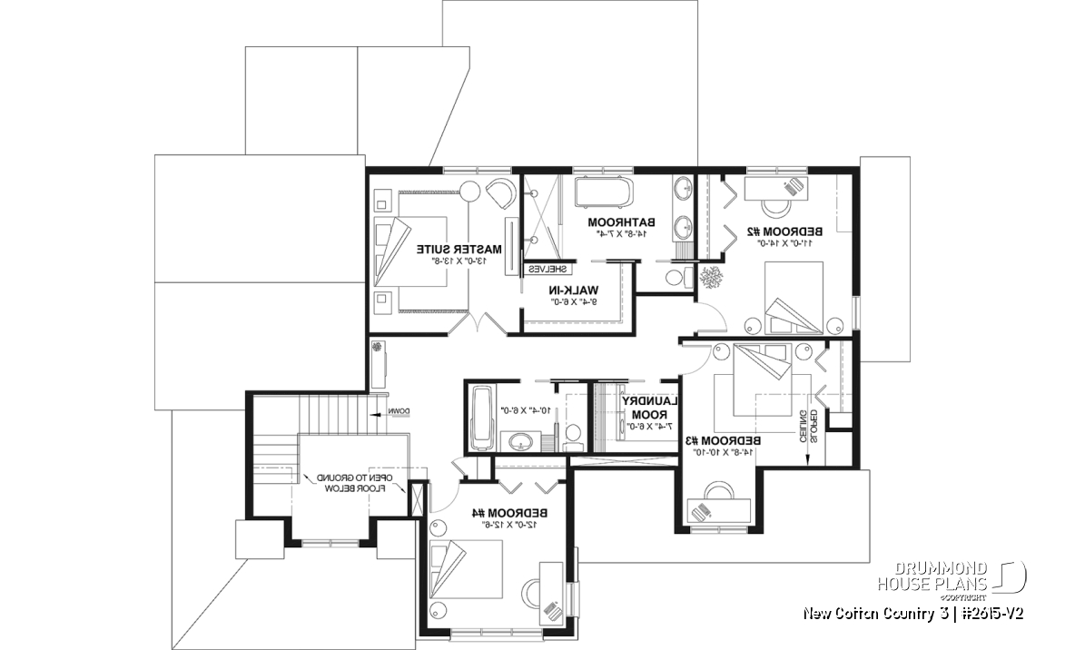 2nd level - 4-Bedroom House Plan with Vaulted Great Room, 2-Car Garage and Covered Outdoor Living Area - New Cotton Country 3