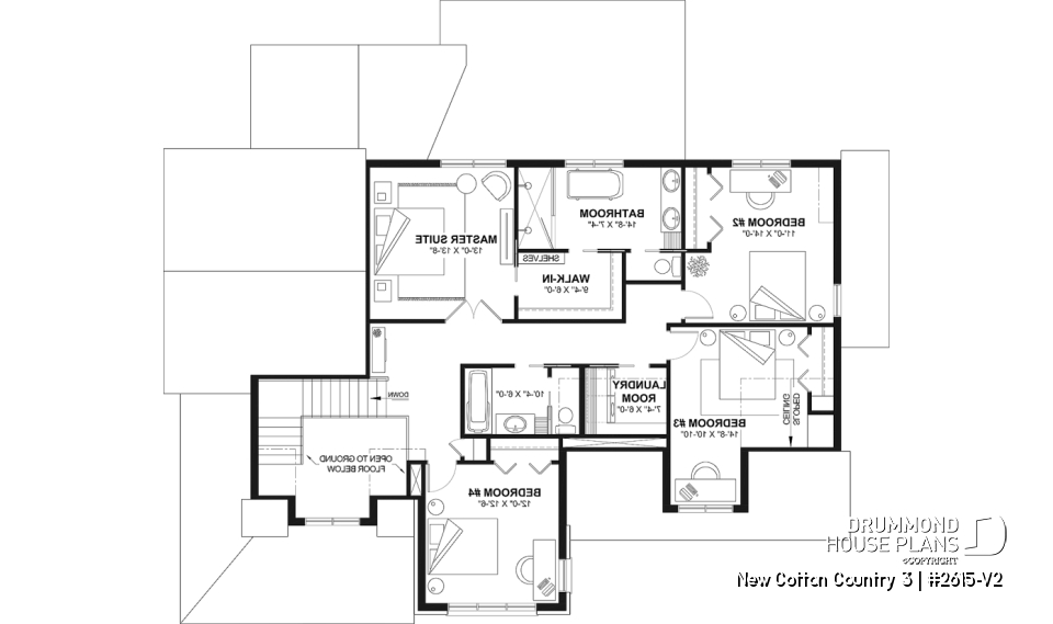 2nd level - 4-Bedroom House Plan with Vaulted Great Room, 2-Car Garage and Covered Outdoor Living Area - New Cotton Country 3