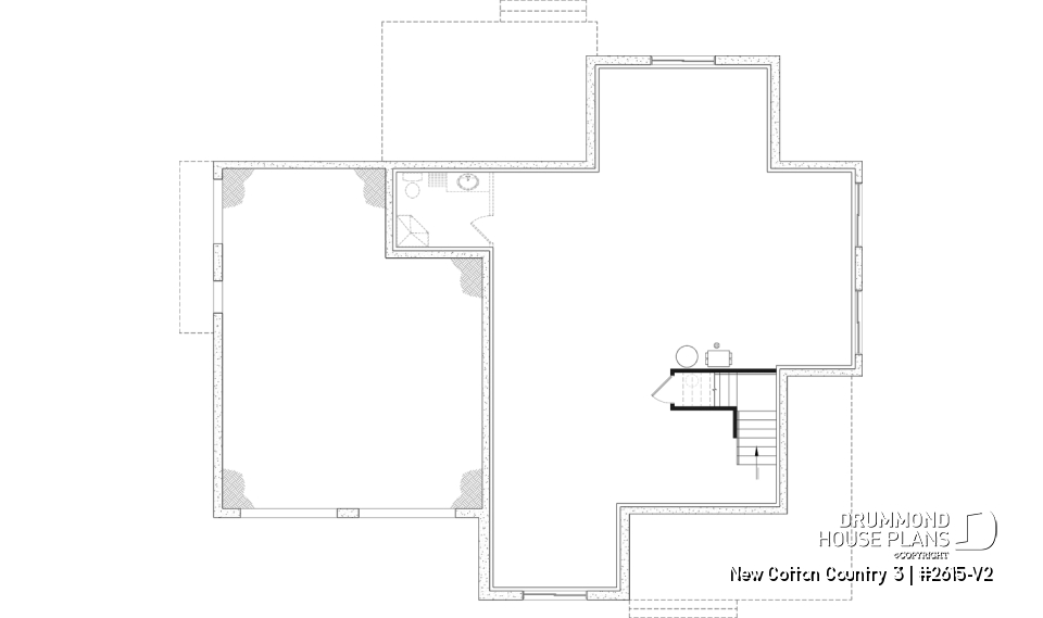 Unfinished basement - 4-Bedroom House Plan with Vaulted Great Room, 2-Car Garage and Covered Outdoor Living Area - New Cotton Country 3