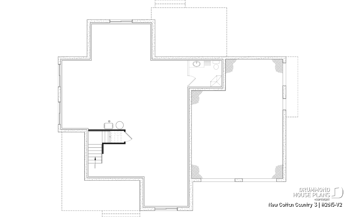 Unfinished basement - 4-Bedroom House Plan with Vaulted Great Room, 2-Car Garage and Covered Outdoor Living Area - New Cotton Country 3