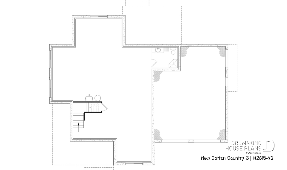 Unfinished basement - 4-Bedroom House Plan with Vaulted Great Room, 2-Car Garage and Covered Outdoor Living Area - New Cotton Country 3