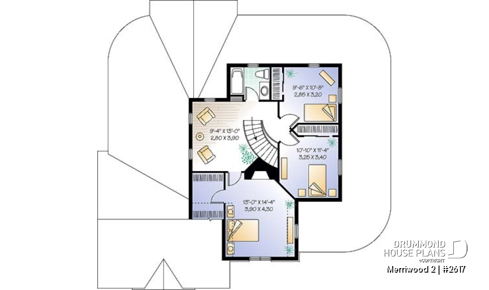 2nd level - Country affordable 4 bedrooms home plan, master suite on main floor with private balcony, solarium room - Merriwood 2