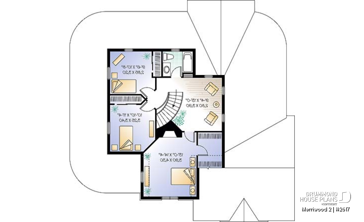 2nd level - Country affordable 4 bedrooms home plan, master suite on main floor with private balcony, solarium room - Merriwood 2