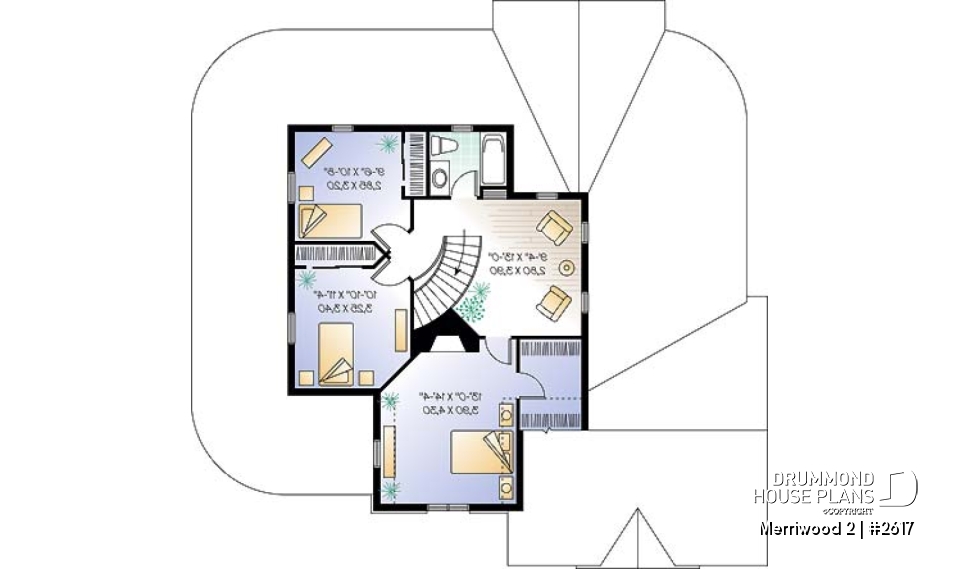 2nd level - Country affordable 4 bedrooms home plan, master suite on main floor with private balcony, solarium room - Merriwood 2