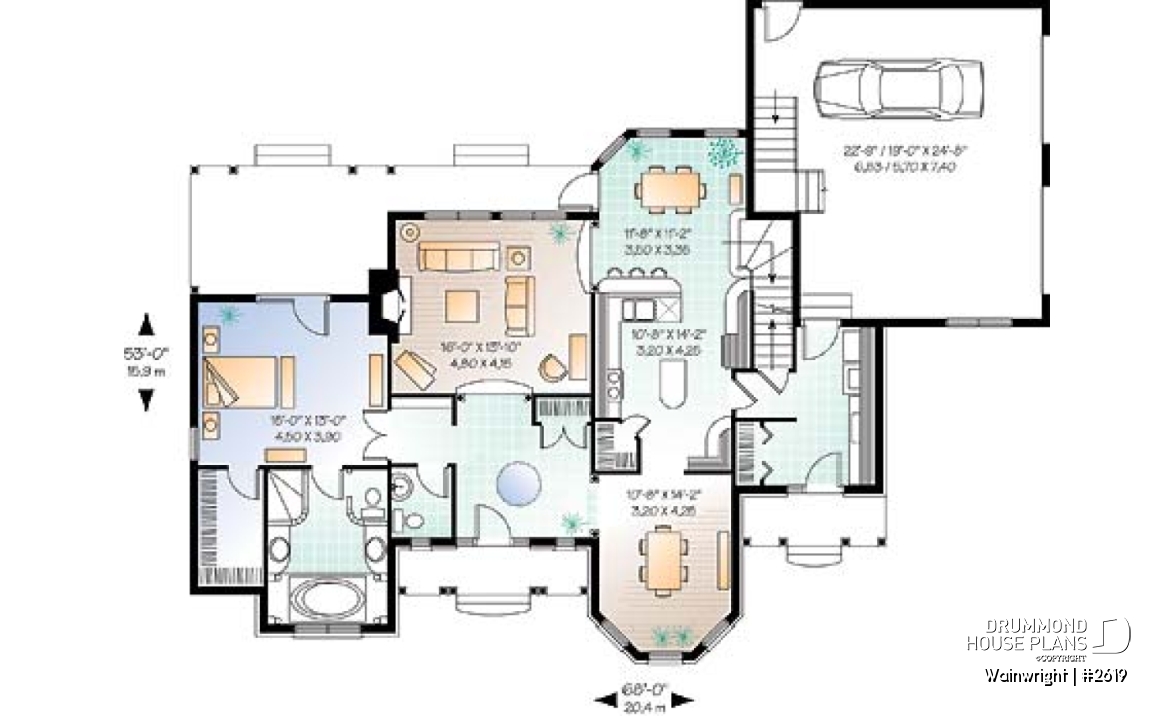 1st level - Large 3 bedroom 3 bathroom Ranch house plan, master suite on main floor, large great room, covered deck - Wainwright